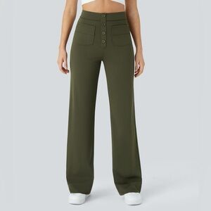 Halara Day Stretch High Waist Straight Leg Pants Pockets Forest Night XS Petite